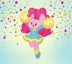 Size: 1280x1135 | Tagged: safe, artist:manny-mg, artist:typhwosion, character:pinkie pie, species:pony, beady eyes, beanbrows, cheerleader, cheerleader outfit, cheerleader pinkie, clothing, cute, diapinkes, dress, eyebrows, female, open mouth, pom pom, socks, solo