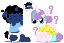 Size: 9000x6000 | Tagged: safe, artist:evilfrenzy, character:princess flurry heart, oc, oc:frenzy, species:anthro, age regression, anthro oc, babies, baby, cute, diaper, flurrybetes, foal, peekaboo, rugrats, simple background