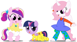 Size: 11000x6000 | Tagged: safe, artist:evilfrenzy, character:princess cadance, character:princess celestia, character:twilight sparkle, character:twilight sparkle (alicorn), species:alicorn, species:anthro, species:pony, age regression, angelica pickles, babies, baby, butt flap, cewestia, cute, diaper, dil pickles, female, filly, foal, kimi finster, onesie, pink-mane celestia, rugrats, simple background, voice actor joke, younger