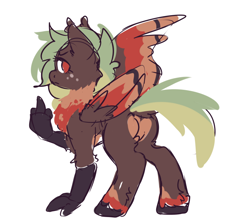 Size: 754x676 | Tagged: safe, artist:ruef, oc, oc:terracotta, species:hippogriff, annoyed, chest feathers, freckles, grabby boi, heart, heart butt, heart mark, looking back, markings, middle finger, talons, vulgar