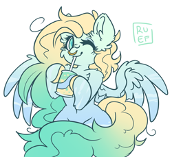 Size: 3093x2833 | Tagged: safe, artist:ruef, oc, oc only, oc:lemon lime, species:pegasus, species:pony, jewelry, nose piercing, nose ring, one eye closed, piercing, soda, wings, wink