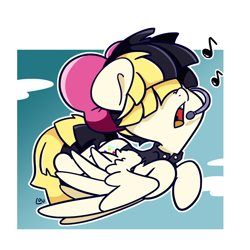 Size: 1500x1500 | Tagged: safe, artist:lou, character:songbird serenade, species:pegasus, species:pony, my little pony: the movie (2017), bow, cloud, female, flying, hair bow, headworn microphone, mare, microphone, singing, solo