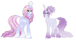 Size: 1236x646 | Tagged: safe, artist:faith-wolff, character:tree of harmony, oc, oc only, oc:harmony (heilos), species:kirin, fanfic:the bridge, before and after, cloven hooves, colored hooves, fanfic art, female, flower, flower in hair, flower in tail, goddess, long description, tree of harmony