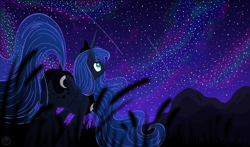 Size: 5600x3300 | Tagged: safe, artist:template93, character:princess luna, species:pony, absurd resolution, both cutie marks, butt, dock, female, night, plot, shooting star, solo, stars