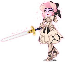 Size: 5000x4756 | Tagged: safe, artist:orin331, character:princess celestia, my little pony:equestria girls, anime, armor, eyes closed, fate/grand order, fate/stay night, female, pink-mane celestia, pinklestia, saber, saber lily, smiling, solo, sword, weapon, young celestia