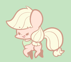 Size: 722x634 | Tagged: safe, artist:typhwosion, character:applejack, species:earth pony, species:pony, bandana, beady eyes, beanbrows, chibi, cute, eyebrows, female, green background, hatless, jackabetes, mare, missing accessory, neckerchief, open mouth, simple background, solo