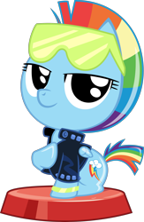 Size: 2247x3437 | Tagged: safe, artist:phucknuckl, character:rainbow dash, species:pony, 80s, alternate hairstyle, clothing, cute, dashabetes, female, glam rock dash, jacket, mohawk, my little pocket ponies, pocket ponies, retro, simple background, smiling, solo, sunglasses, transparent background