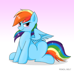 Size: 2488x2368 | Tagged: safe, artist:pencil bolt, character:rainbow dash, species:pegasus, species:pony, blushing, cute, dashabetes, female, high res, looking up, sitting, smiling, solo, wings