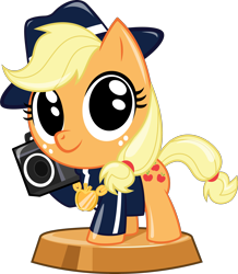 Size: 2865x3291 | Tagged: safe, artist:phucknuckl, part of a set, character:applejack, species:earth pony, species:pony, 80s, boombox, clothing, cute, female, jackabetes, mare, medallion, my little pocket ponies, pocket ponies, retro, simple background, solo, transparent background
