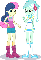 Size: 1964x2845 | Tagged: safe, artist:phucknuckl, edit, character:bon bon, character:lyra heartstrings, character:sweetie drops, my little pony:equestria girls, accessories, belt, boots, bow, bow tie, closed mouth, clothes swap, clothing, cutie mark, cutie mark clothes, dress, female, headband, jewelry, looking at each other, necklace, pants, pocket, shadow, shirt, shoes, shorts, simple background, socks, standing, standing up, top, transparent background, vector, vector edit, woman