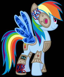 Size: 474x570 | Tagged: safe, artist:fj-c, character:rainbow dash, species:pegasus, species:pony, black background, borg, cyborg, female, mare, simple background, spread wings, wings, wires
