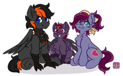 Size: 4067x2525 | Tagged: safe, artist:ruef, oc, oc only, oc:blazing heart, oc:crafted sky, oc:sweeping quill, parent:oc:blazing heart, parent:oc:crafted sky, parents:oc x oc, species:earth pony, species:hippogriff, species:pony, cute, family, family photo, female, interspecies offspring, male, neck feathers, oc x oc, offspring, shipping, straight, talons, wings