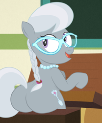 Size: 1000x1200 | Tagged: safe, artist:scobionicle99, character:silver spoon, species:earth pony, species:pony, braided ponytail, butt, female, glasses, jewelry, large butt, looking back, necklace, plot, rear view, silverbutt, solo