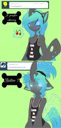 Size: 768x1613 | Tagged: dead source, safe, artist:rainbowscreen, oc, oc only, oc:jewel, species:changeling, blue changeling, changeling oc, changeling queen, changeling queen oc, clothing, female, semi-anthro, tank top