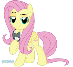 Size: 1300x1190 | Tagged: safe, artist:kuren247, character:fluttershy, species:pegasus, species:pony, badass, bow tie, clothing, cute, female, flutterbadass, looking at you, mare, show accurate, shyabetes, simple background, smiling, smirk, solo, suit, transparent background, vector