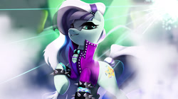 Size: 1920x1079 | Tagged: source needed, safe, artist:imalou, edit, character:coloratura, character:countess coloratura, species:earth pony, species:pony, clothing, female, fog, jacket, jewelry, mare, necklace, spiked wristband, veil, wristband