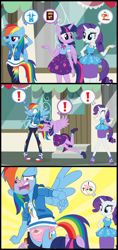 Size: 4344x9200 | Tagged: safe, artist:evilfrenzy, character:fluttershy, character:rainbow dash, character:rarity, character:twilight sparkle, character:twilight sparkle (alicorn), species:alicorn, species:anthro, species:pony, g4, my little pony: equestria girls, my little pony:equestria girls, accidental exposure, assisted exposure, blushing, clothing, comic, converse, embarrassed, embarrassed underwear exposure, face print underwear, female, humiliation, panties, panties pulled down, pantsing, pink underwear, ribbon, shoes, show accurate, sneakers, underwear