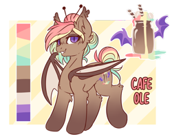 Size: 3720x3000 | Tagged: safe, artist:ruef, oc, oc:cafe ole, species:bat pony, species:pony, au lait's cafe, reference sheet