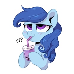 Size: 1000x1000 | Tagged: safe, artist:oofycolorful, oc, oc only, oc:raylanda, species:earth pony, species:pony, blushing, bubble tea, drink, eyes rolling back, female, happy, mare, sipping, smiling, solo