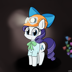 Size: 1915x1918 | Tagged: safe, artist:taurson, character:rarity, species:pony, species:unicorn, episode:dragon dropped, g4, my little pony: friendship is magic, bow, bow tie, clothing, cute, digital art, female, hair bow, helmet, looking at you, mare, mining helmet, neck bow, raribetes, shirt, smiling, solo