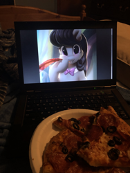 Size: 3024x4032 | Tagged: safe, artist:light262, character:octavia melody, computer, female, food, laptop computer, meat, pepperoni, pepperoni pizza, pizza, plate, thinkpad, waifu dinner