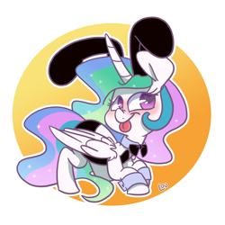 Size: 1500x1500 | Tagged: safe, artist:lou, character:princess celestia, species:alicorn, species:pony, blep, blushing, bunny ears, bunny suit, bunnylestia, clothing, cuffs (clothes), cute, cutelestia, female, mare, raspberry, tongue out