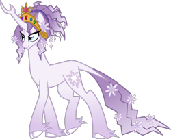 Size: 1027x835 | Tagged: safe, artist:faith-wolff, edit, editor:mugen kagemaru, character:tree of harmony, oc, oc only, oc:harmony (heilos), species:classical unicorn, species:pony, species:unicorn, big crown thingy, cloven hooves, element of generosity, element of honesty, element of kindness, element of laughter, element of loyalty, element of magic, elements of harmony, flower, flower in hair, jewelry, leonine tail, ponified, regalia, simple background, smiling, solo, tree of harmony, unshorn fetlocks, white background