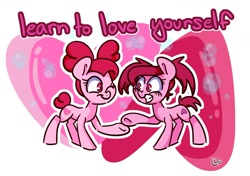 Size: 1500x1057 | Tagged: safe, artist:lou, species:earth pony, species:pony, crossover, heart, pink, ponidox, ponified, positive ponies, self love, self ponidox, spinel (steven universe), steven universe