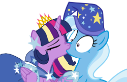 Size: 3128x2032 | Tagged: safe, artist:limedazzle, artist:徐詩珮, edit, character:trixie, character:twilight sparkle, character:twilight sparkle (alicorn), species:alicorn, species:pony, ship:twixie, female, kissing, lesbian, shipping