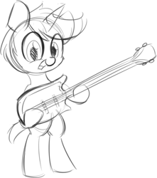 Size: 976x1102 | Tagged: safe, artist:taurson, oc, oc:coffee, species:pony, species:unicorn, cute, electric guitar, grin, guitar, lineart, musical instrument, sketch, smiling, solo