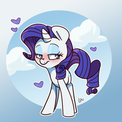 Size: 1500x1500 | Tagged: safe, artist:lou, character:rarity, species:pony, species:unicorn, blushing, cloud, eyeshadow, female, heart, lidded eyes, makeup, mare, solo