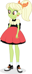 Size: 378x886 | Tagged: safe, artist:punzil504, character:granny smith, my little pony:equestria girls, clothing, digital art, female, granny smith's scarf, ponytail, poodle skirt, saddle shoes, shoes, simple background, smiling, socks, solo, transparent background, young granny smith, younger