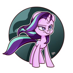 Size: 1500x1500 | Tagged: safe, artist:lou, character:starlight glimmer, species:pony, species:unicorn, episode:the ending of the end, g4, my little pony: friendship is magic, abstract background, circle background, female, scene interpretation, solo, windswept mane