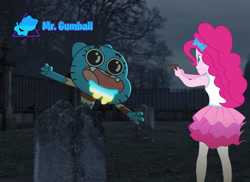 Size: 2050x1496 | Tagged: safe, artist:limedazzle, edit, editor:mr. gumball, character:pinkie pie, my little pony:equestria girls, crossover, gumball watterson, gun, the amazing world of gumball, weapon