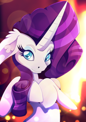 Size: 1358x1920 | Tagged: safe, artist:rariedash, character:rarity, species:pony, species:unicorn, female, floppy ears, horn, long horn, looking at you, smiling, solo