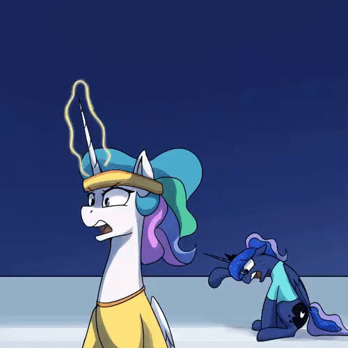 Size: 500x500 | Tagged: safe, artist:anticular, character:princess celestia, character:princess luna, species:alicorn, species:pony, ask sunshine and moonbeams, :t, animated, breathing, clothing, day, dumbbell (object), exercise, exhausted, female, floppy ears, focused, frown, gif, glare, glowing horn, headband, horn, leaning, magic, mare, missing accessory, night, open mouth, royal sisters, shirt, sitting, sun, sun work, sweat, sweatband, tired, weight lifting, weights, wide eyes