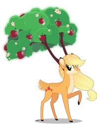 Size: 4000x5115 | Tagged: safe, artist:orin331, character:applejack, character:the great seedling, species:deer, episode:going to seed, g4, my little pony: friendship is magic, apple, appledeer, branches for antlers, deerified, female, food, headcanon in the description, pale belly, raised hoof, seedlingjack, solo, species swap