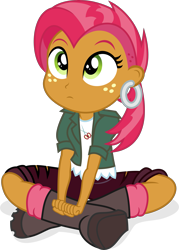 Size: 3165x4426 | Tagged: safe, artist:punzil504, character:babs seed, my little pony:equestria girls, boots, clothing, cute, cutie mark on clothes, ear piercing, earring, equestria girls-ified, jewelry, mohawk, piercing, ripped pants, shoes, shorts