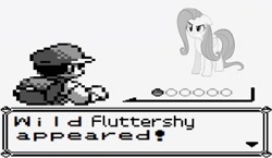 Size: 600x349 | Tagged: safe, artist:kuren247, character:fluttershy, angry, black and white, crossover, game boy, grayscale, pokémon