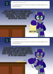 Size: 1148x1600 | Tagged: safe, artist:ladyanidraws, oc, oc:pun, species:pony, ask pun, agent 707, armor, ask, comic, night guard armor, paper, solo