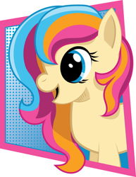 Size: 612x792 | Tagged: safe, artist:samoht-lion, oc, oc:golden gates, species:earth pony, species:pony, abstract background, female, mare, open mouth, smiling, solo