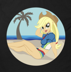 Size: 510x522 | Tagged: safe, artist:samoht-lion, character:applejack, species:human, my little pony:equestria girls, beach, female, lipstick, pinup, red lipstick, solo