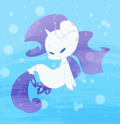 Size: 977x1015 | Tagged: safe, artist:typhwosion, character:rarity, species:pony, species:seapony (g4), species:unicorn, my little pony: the movie (2017), beady eyes, cute, ear piercing, earring, female, jewelry, necklace, pearl necklace, piercing, raribetes, seaponified, seapony rarity, solo, species swap, underwater