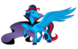 Size: 2383x1493 | Tagged: safe, artist:probablyfakeblonde, oc, oc only, oc:andrew swiftwing, species:pegasus, species:pony, cape, clothing, costume, dressup, fangs, halloween, halloween costume, holiday, male, pose, raised hoof, solo, stallion, vampire, wings
