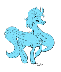 Size: 1245x1481 | Tagged: safe, artist:probablyfakeblonde, oc, oc only, oc:andrew swiftwing, species:pegasus, species:pony, grin, lidded eyes, male, sketch, smiling, solo, spread wings, stallion, wings