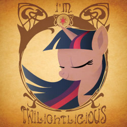 Size: 300x300 | Tagged: safe, artist:samoht-lion, character:twilight sparkle, character:twilight sparkle (unicorn), species:pony, species:unicorn, bust, eyes closed, female, mare, solo, text, twilightlicious