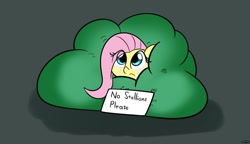 Size: 1280x739 | Tagged: safe, artist:taurson, character:fluttershy, species:pony, bush, bust, crying, cute, eye clipping through hair, female, hiding, mare, shaking, shyabetes, sign, simple background, sitting, solo, teary eyes, three quarter view, trembling, wavy mouth