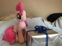 Size: 3264x2448 | Tagged: safe, artist:template93, character:pinkie pie, bow, irl, photo, plushie, present, sitting