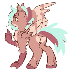 Size: 675x641 | Tagged: safe, artist:ruef, oc, oc only, oc:jasper jade, species:hippogriff, adopted, claws, heart butt, looking at you, middle finger, sketch, solo, vulgar, wings