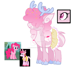 Size: 800x747 | Tagged: safe, artist:ipandacakes, character:bori, character:pinkie pie, oc, parent:pinkie pie, species:deer, clothing, deviantart watermark, hybrid, interspecies offspring, magical lesbian spawn, obtrusive watermark, offspring, original species, parent:bori the reindeer, simple background, skirt, transparent background, watermark